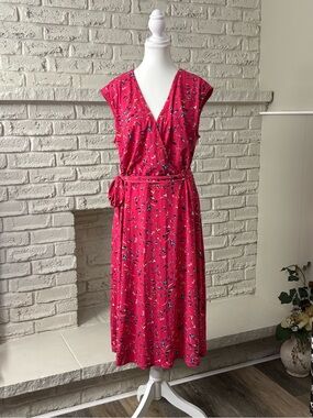 Love & Legend Pink Sleeveless V-Neck Floral Faux Wrap Midi Dress 2X